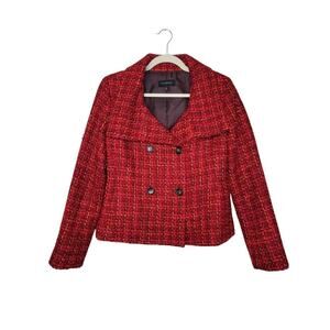 Talbots Wool Blend Blazer Womens 8 Tweed Burgundy Old Money Textured Jacket